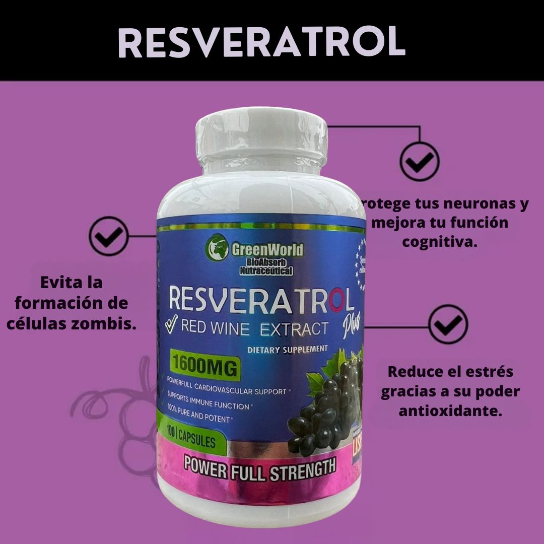 Resveratrol 1600 mg – Antioxidante Natural para Vitalidad y Juventud