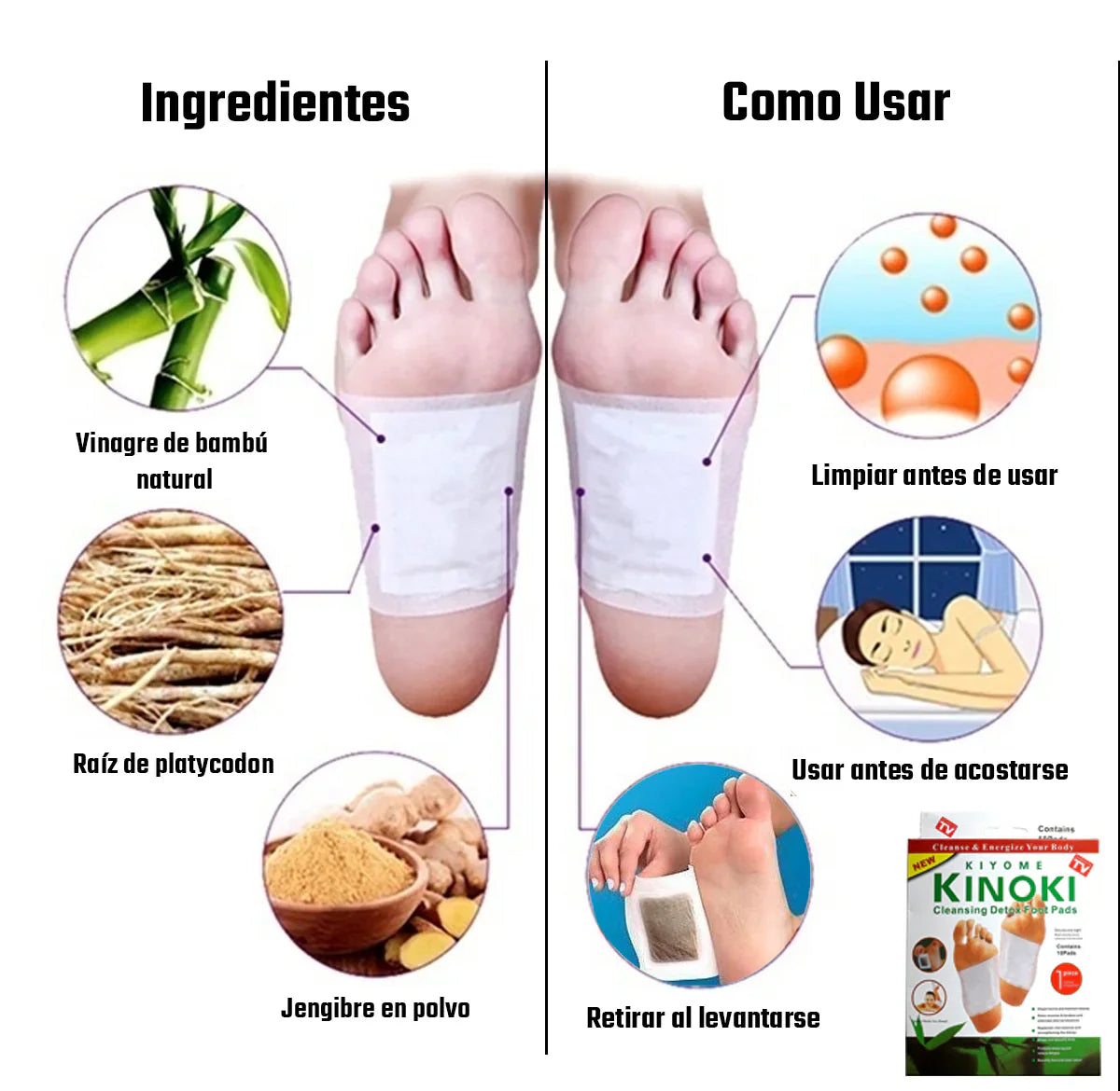 Parches Detox Kinoki para Pies – Limpieza Natural y Desintoxicación